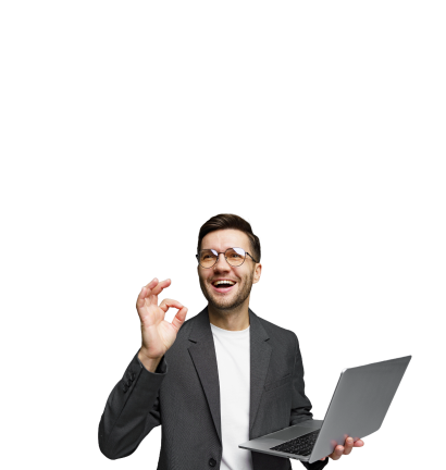 Une homme avec un PC portable
