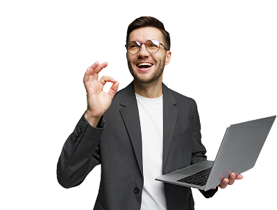 Homme avec laptop